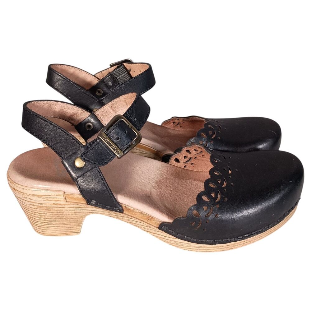 Dansko Mary Jane Shoes Toe Closed Black Leather Perforated Block Heel 38/7.5 - 8 - Picture 3 of 13